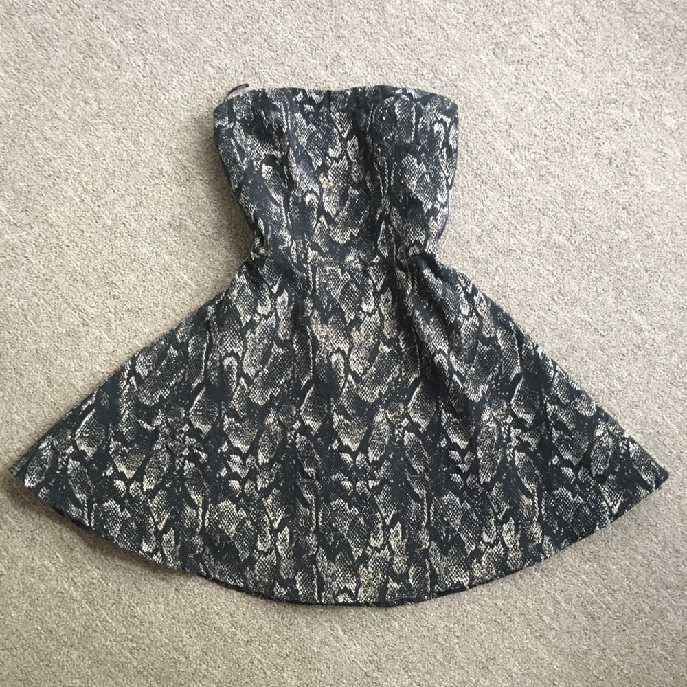 Express Strapless Snakeskin Cocktail Flare Dress